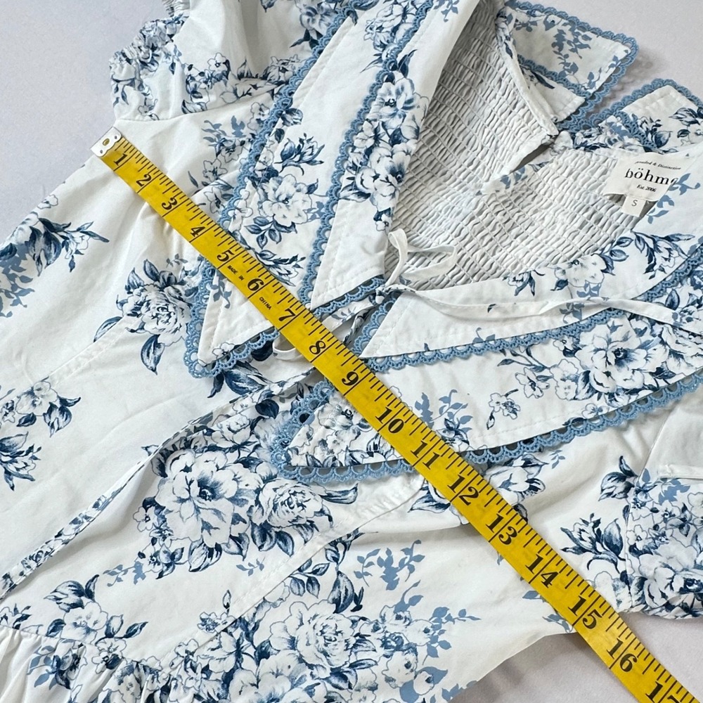 Cottagecore Romantic Dress Small Basque Peter Pan Lace Toile Floral Puff Sleeve - Picture 2 of 8